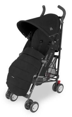 black stroller with footmuff
